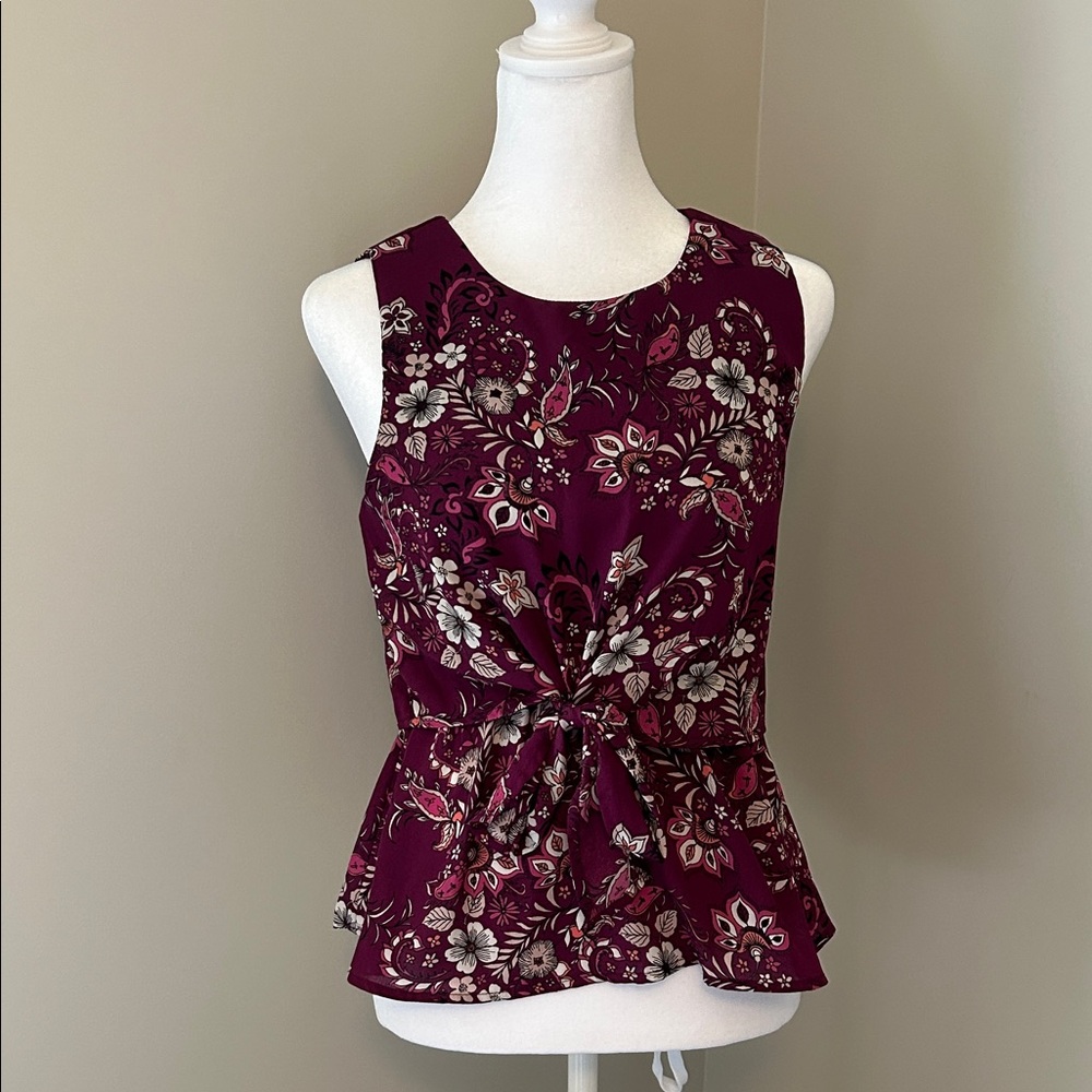 Floral Sleeveless Peplum Top - Purple
